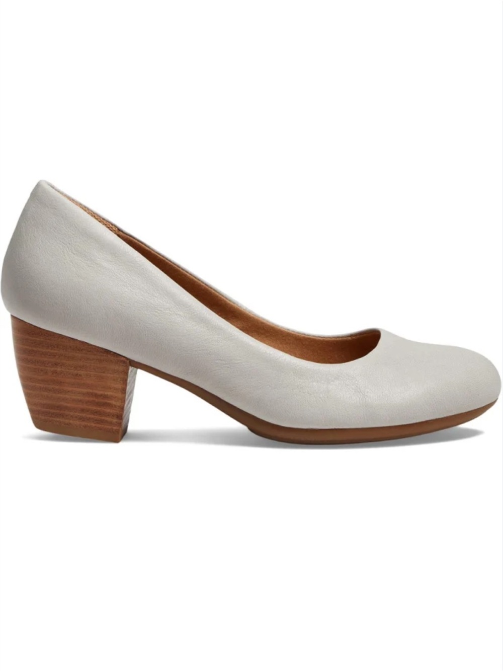 Comfortiva Amora Cream Tapioca Gray Leather With 2" Block Heel, 7.5, NIB